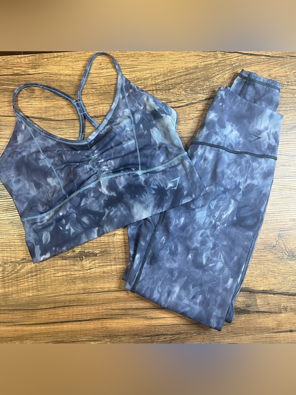 Gymshark Elevate Tie Dye Matching Set Medium Leggings & Sports Bra Blue Gray - Picture 6 of 6
